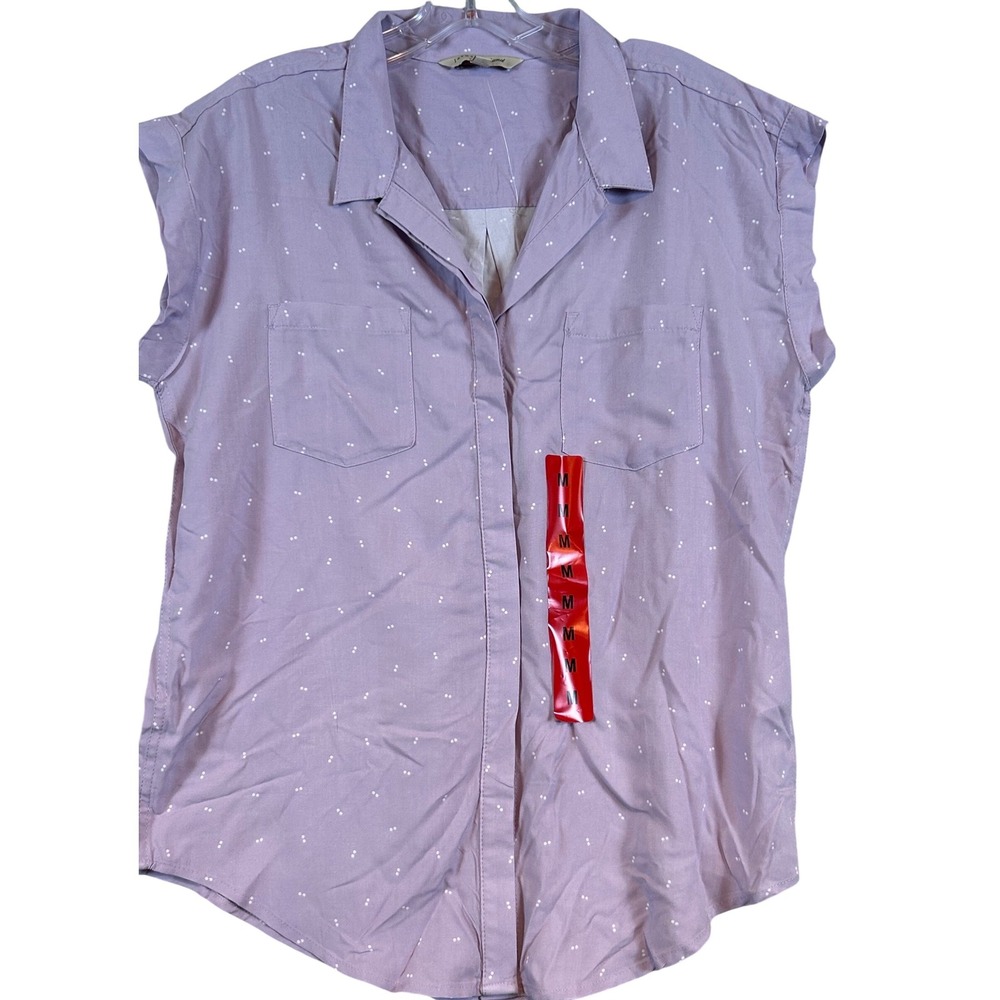 NWOT Jachs Girlfriend Women Lavender Purple Polka Dot Rayon Cap Sleeve Shirt •M•